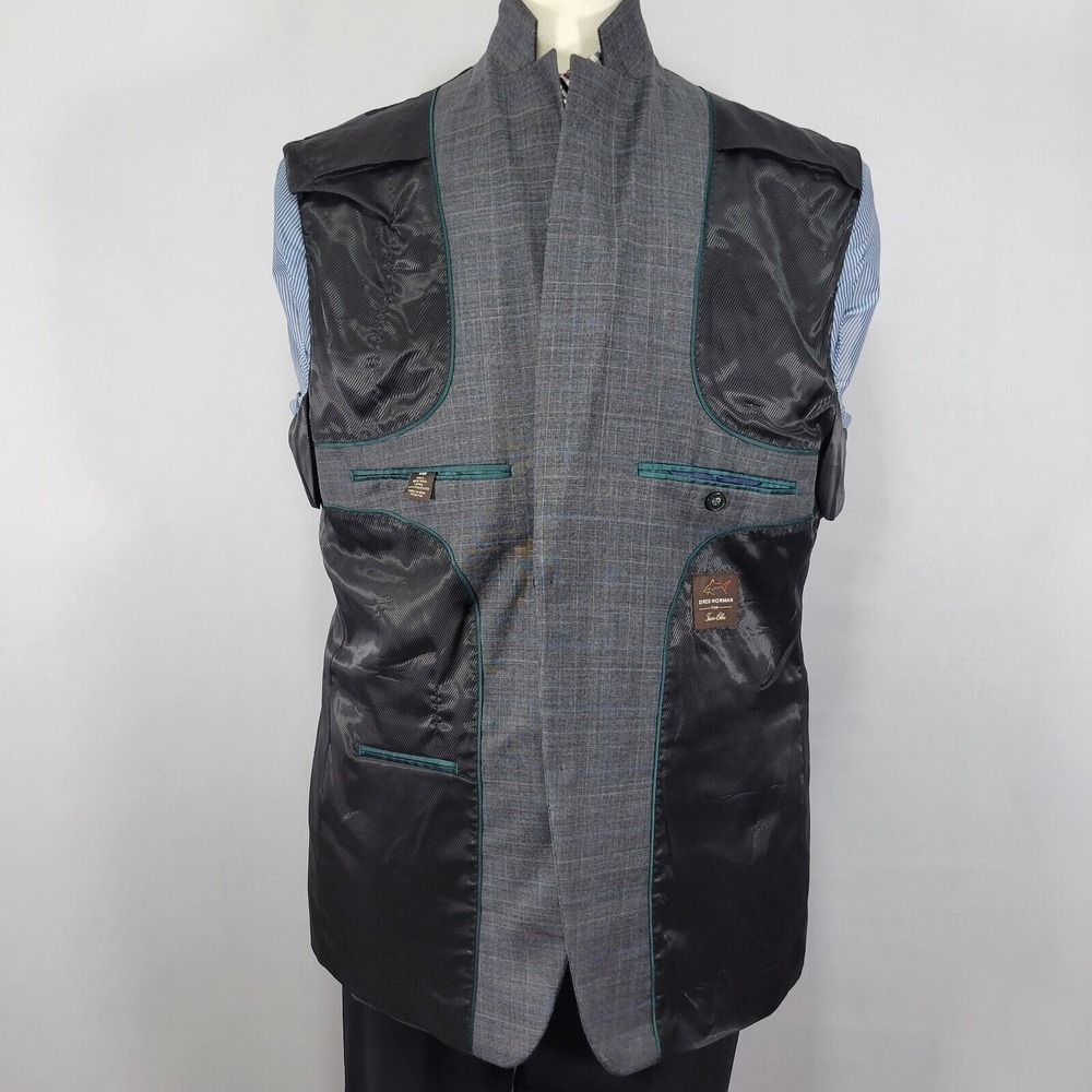 Greg Norman Tasso Elba Men's Sport Coat Blazer Two Button Gray Plaid Wool 44R - Picture 12 of 14